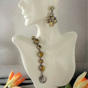 NEW/NWT Ann Taylor Champagne Crystal Bracelet and Drop Earrings Silver Tone